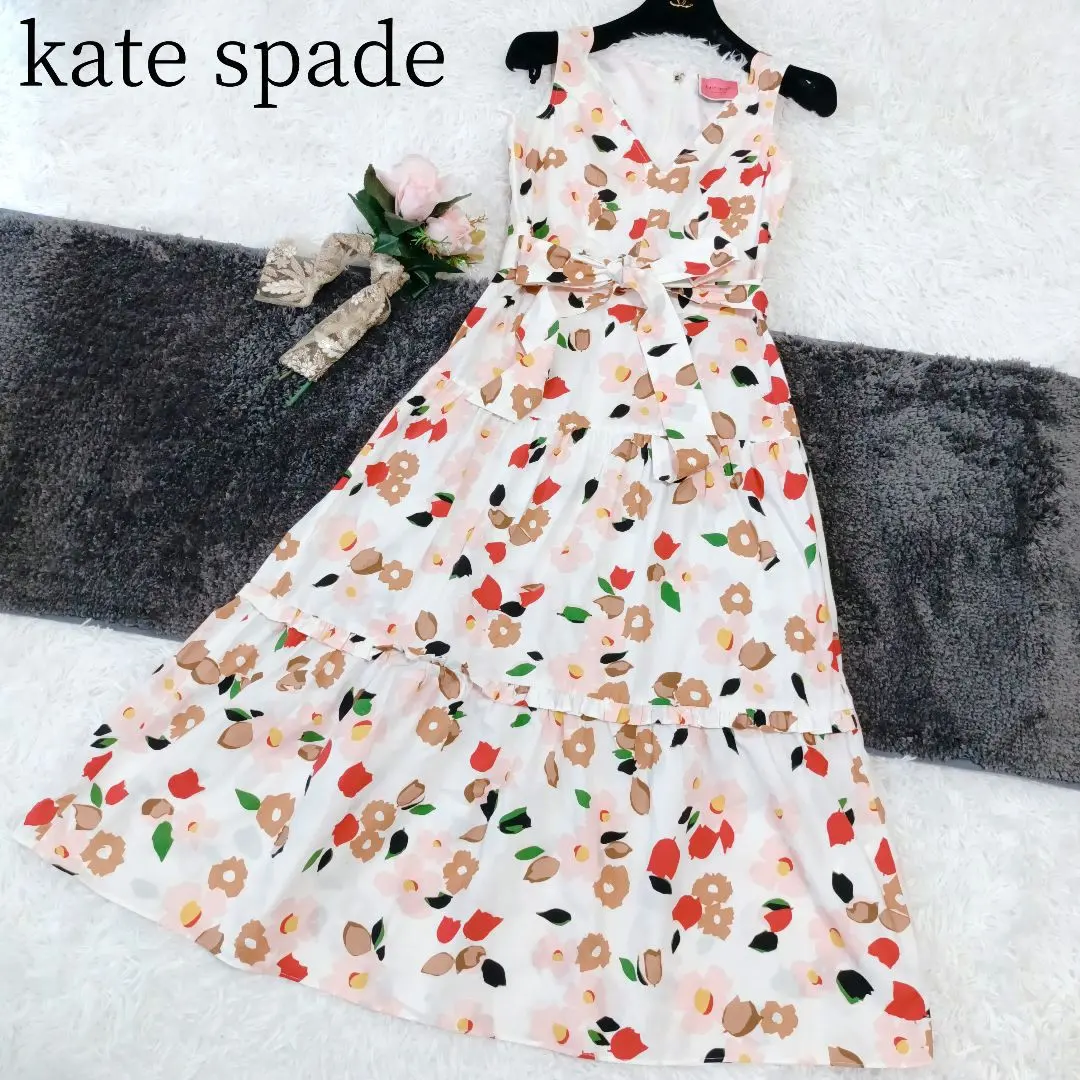 【凱特絲蓓】長款洋裝 花紋 腰帶 傘狀 植物印花 總花紋 S 的縮圖