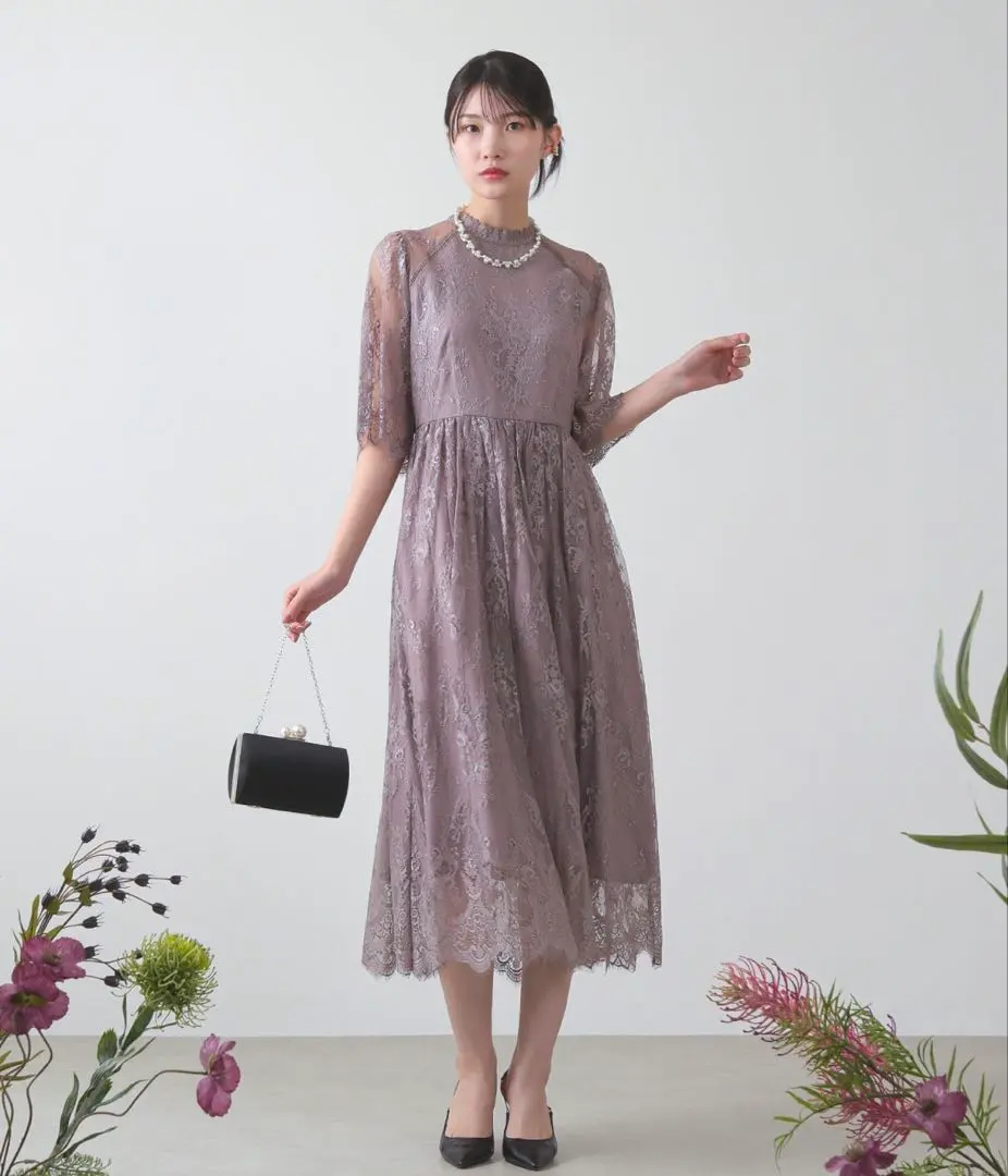 Thumbnail of Lace A-line Party Dress, Gray, with photos of it being worn