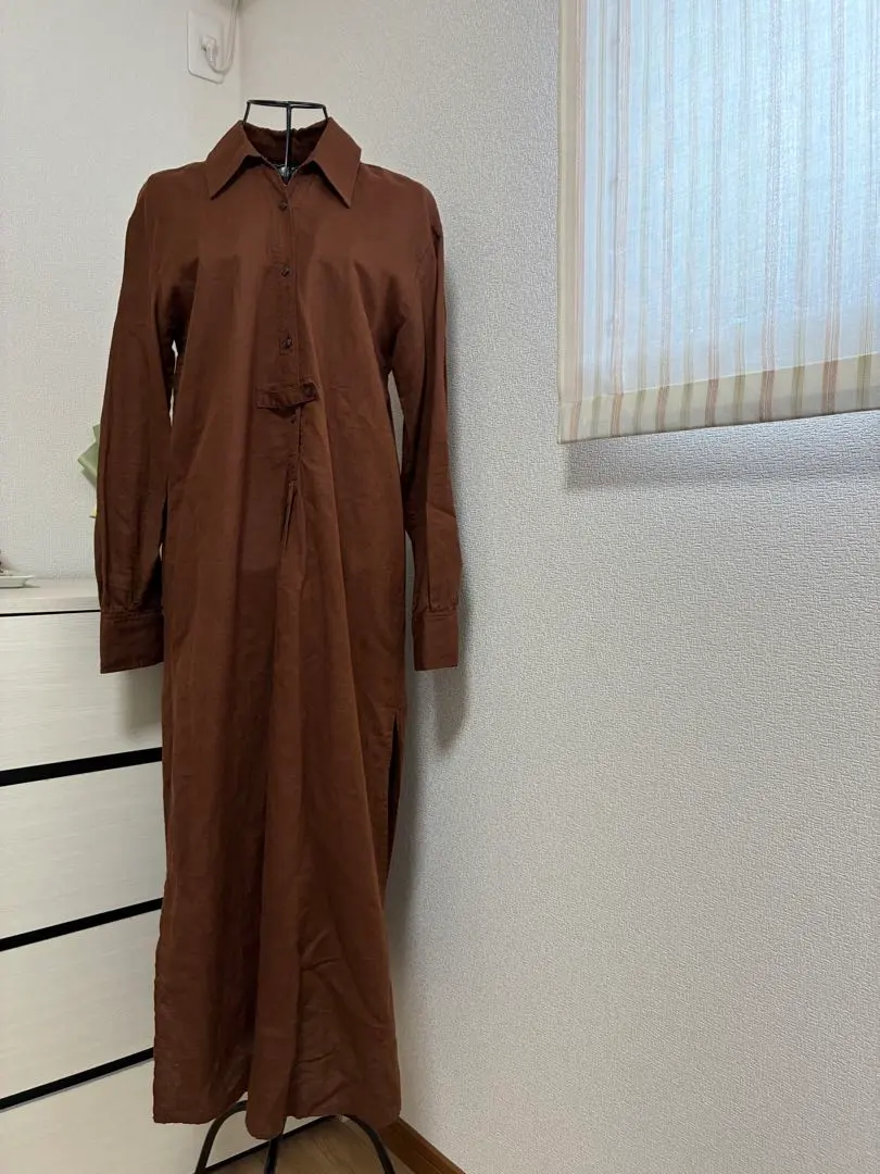 Thumbnail of ZARA brown shirt dress long sleeve linen blend autumn color