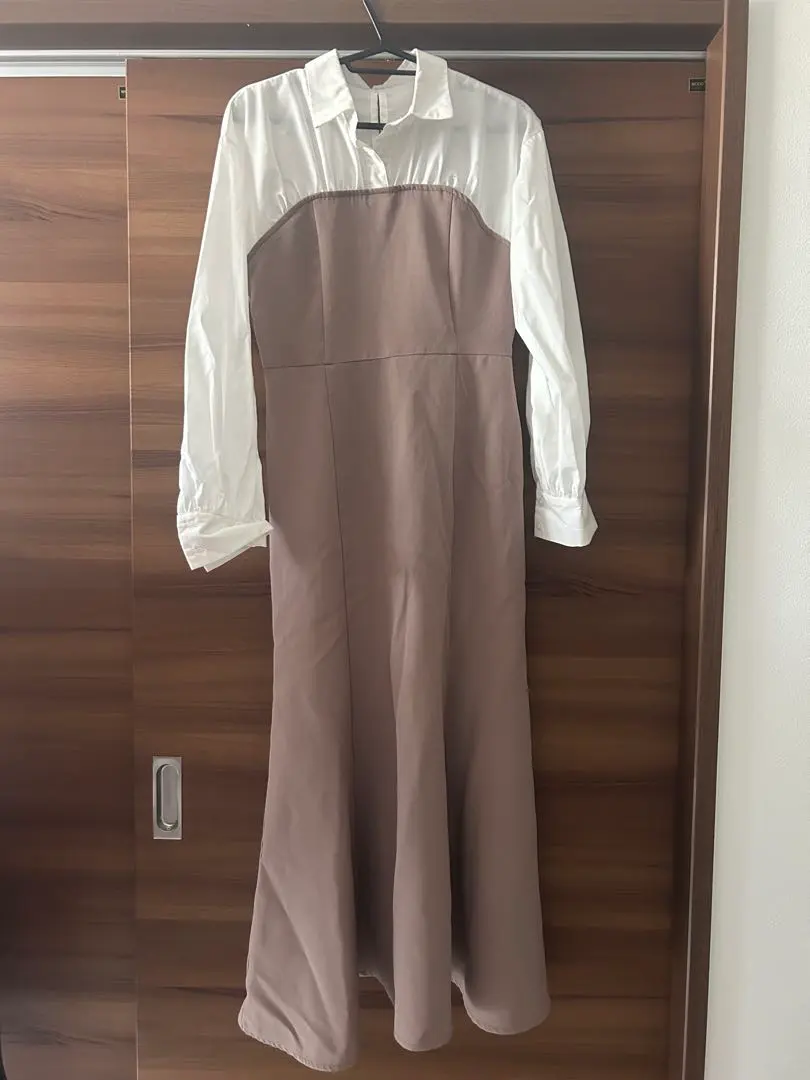 Thumbnail of Brown and White Shirt Dress, Long Sleeve