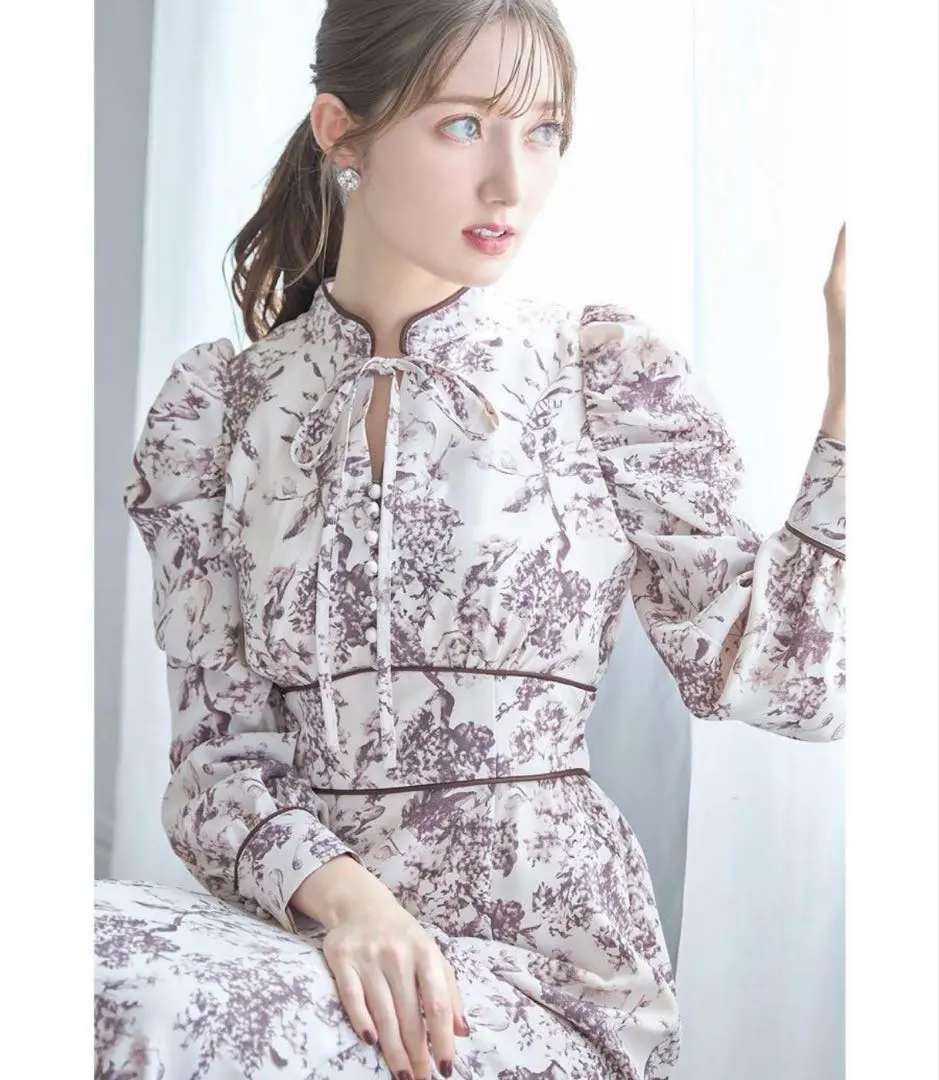 Thumbnail of tocco tocco Flower Toile de Jouy Long Dress, Pink, Elegant and Cute for Adults