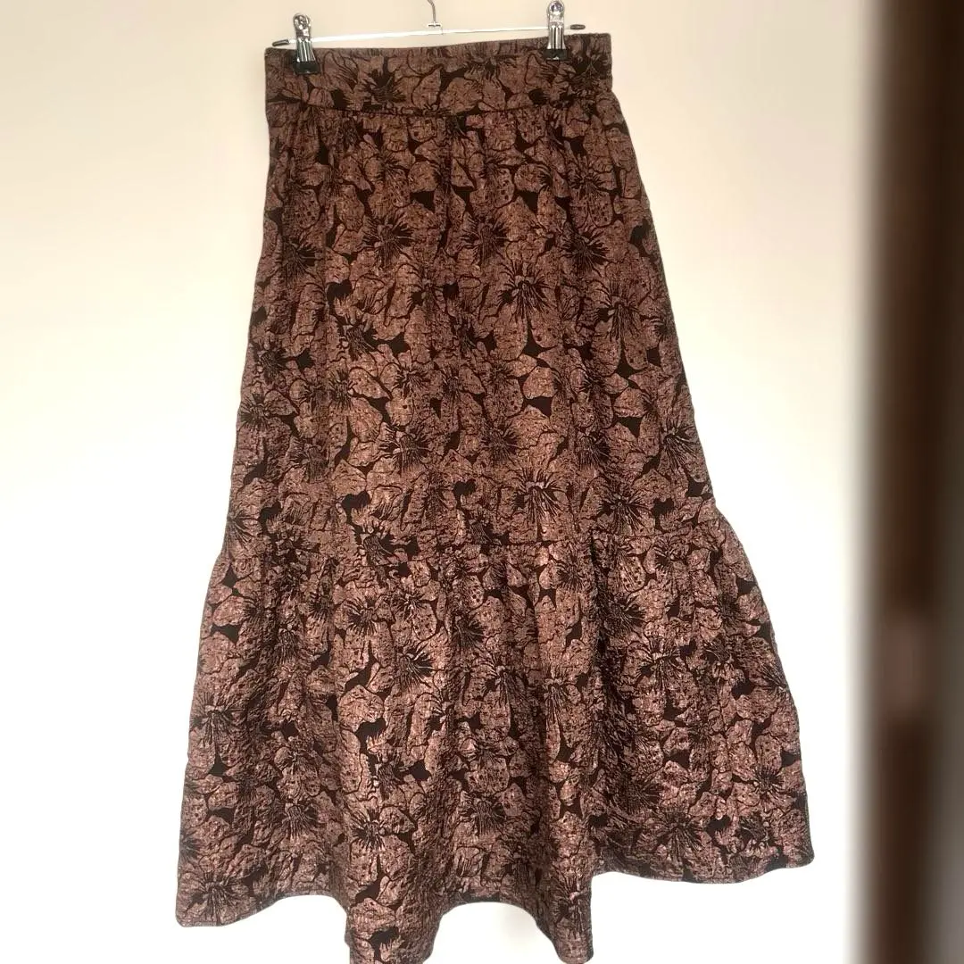 Thumbnail of Gathered skirt with contrasting hem, brown tones, long length
