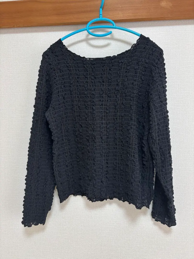 Thumbnail of Black long-sleeved shirt, textured finish, top, black, free size