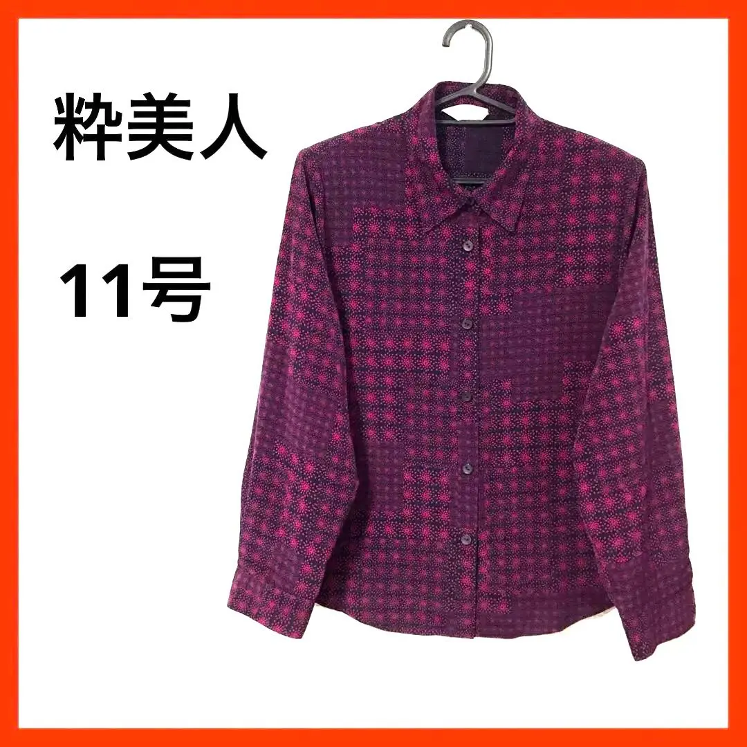 時尚美人花紋襯衫 長袖 帶肩墊 L 的縮圖