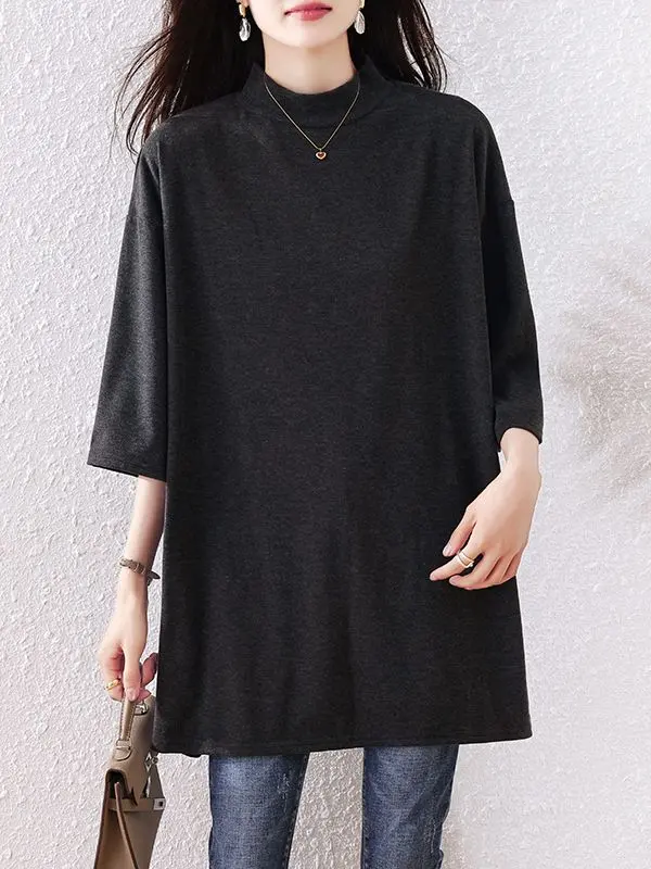 大人 秋季新款 女士 中袖 T恤 素色&簡約 提升時尚感 的縮圖