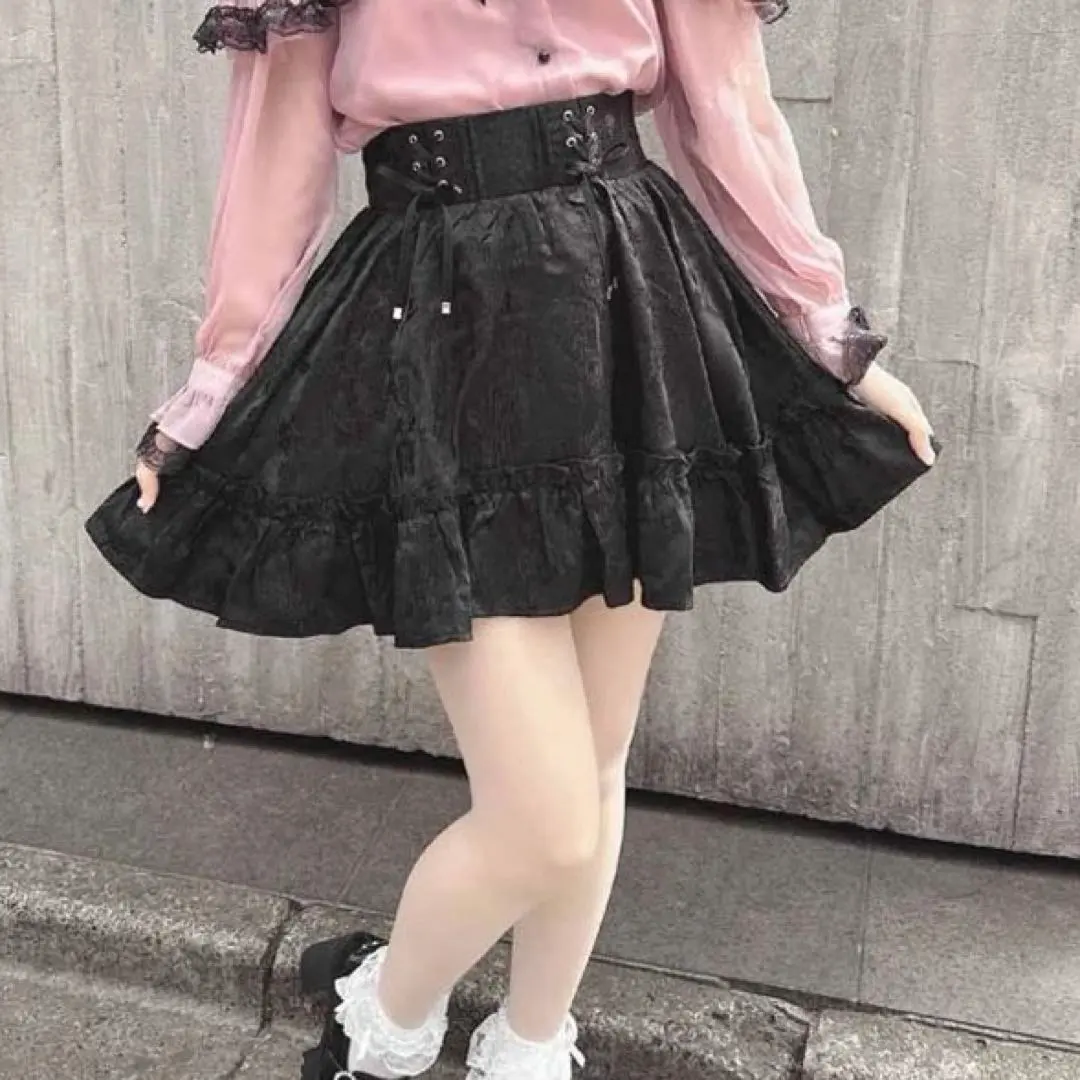 ROJITA 蕾絲提花裙 黑色 的縮圖