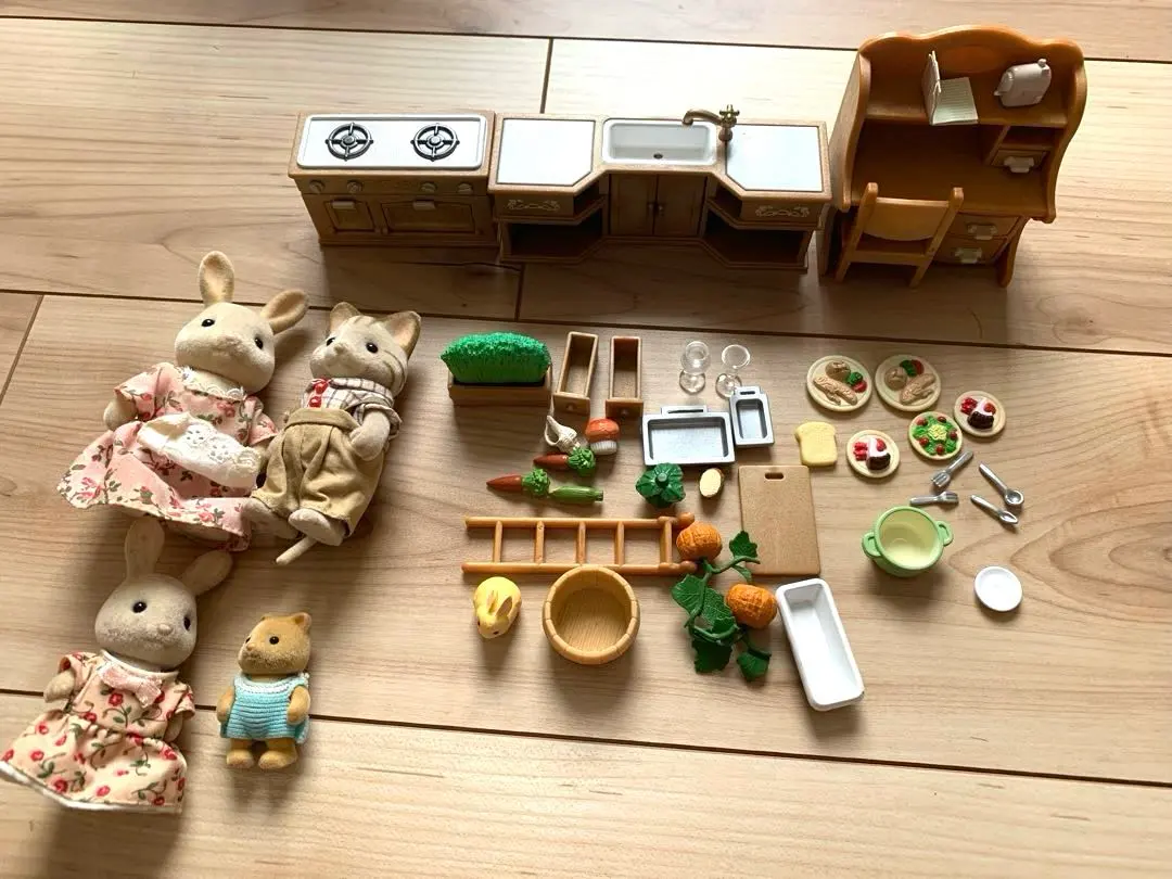 Thumbnail of Sylvanian Families Red Roof House, furniture, study desk, Kitty kitchen set (bonus)
