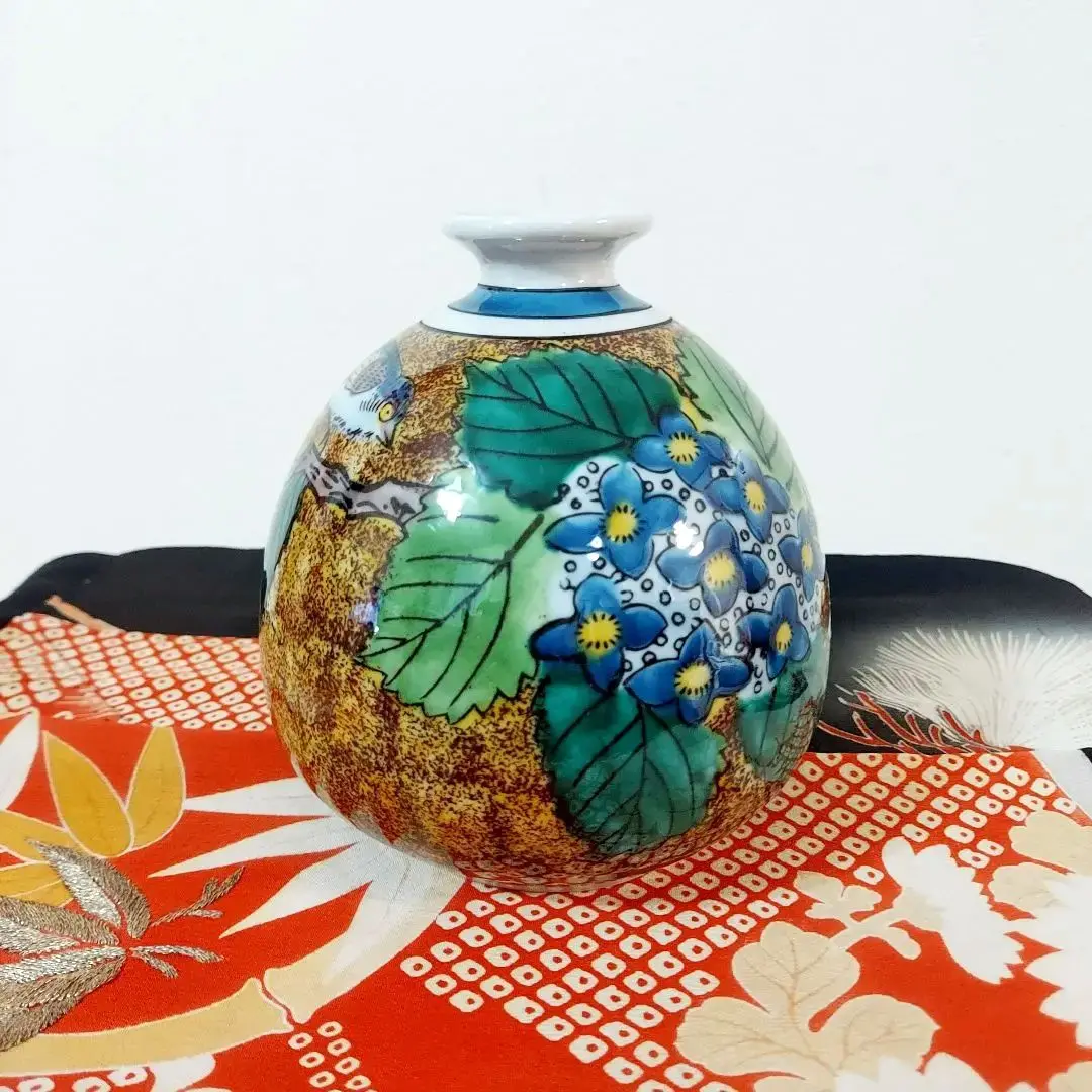 九谷　徳利　花瓶 144 九谷焼 色絵 瓔珞文様 酒徳利1対 高さ16.5cm 大正ロマン