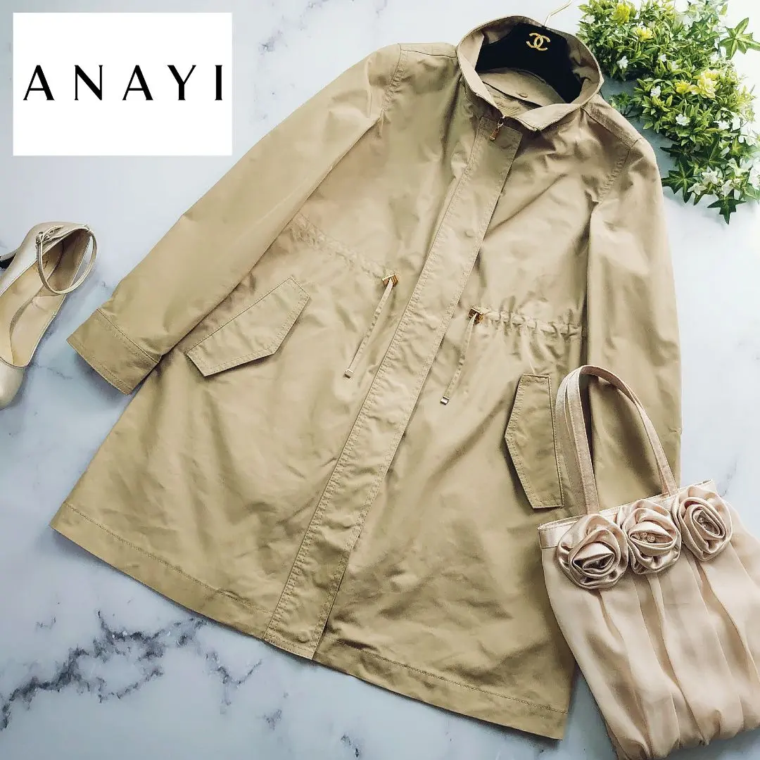 ANAYI アナイ　モッズブルゾン　ジャケット　コート　カーキ　S相当　防寒 ANAYI ブライトツイルライナー付モッズコート アナイ ジャケット