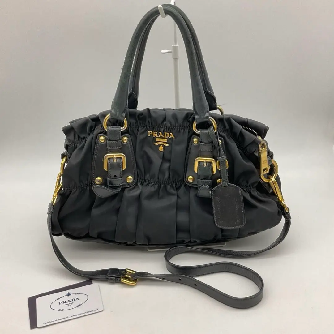 PRADA ギャザーバッグ BN1407 ナッパゴーフルグレー