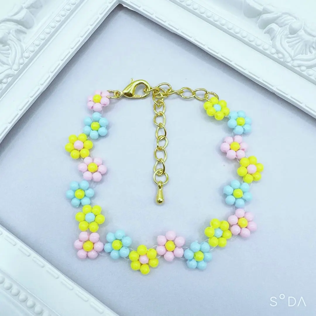 Thumbnail of Flower bead bracelet colorful pop Korean pink blue yellow