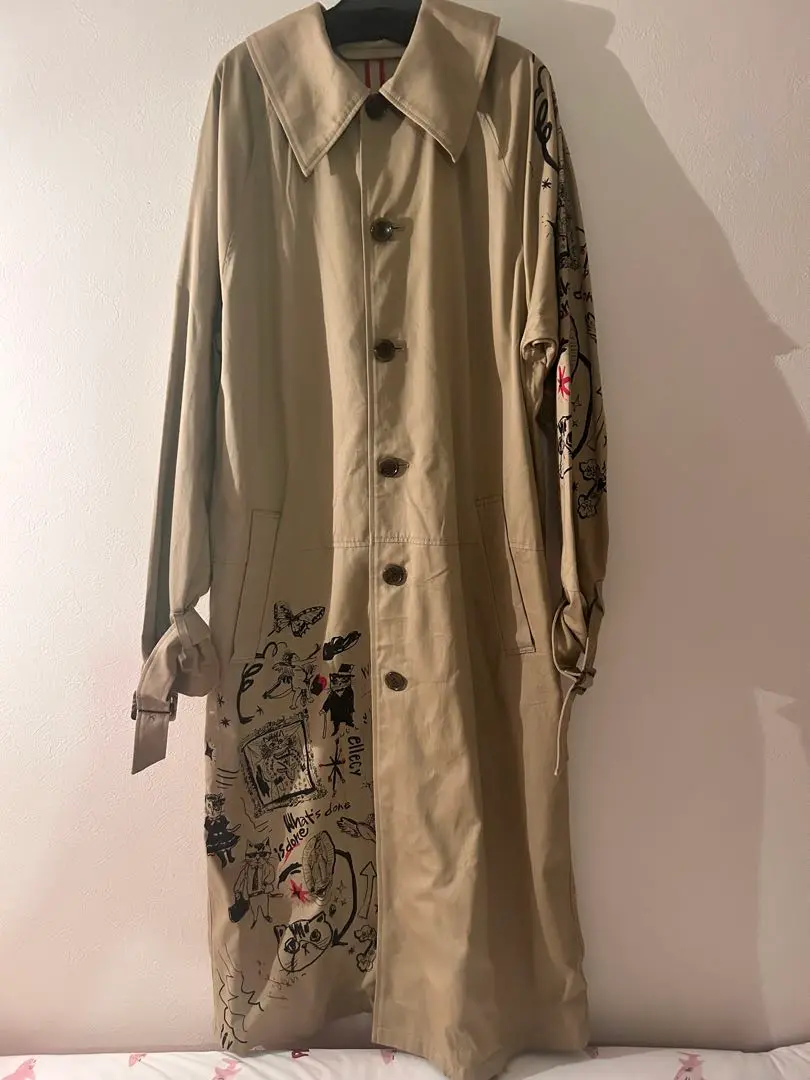 【希少】 &ellecy トレンチコート ロングコート 総柄 花柄 美品 希少】 &ellecy トレンチコート ロングコート 総柄 花柄 美品