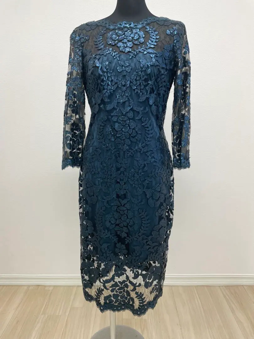 ◆Tadashi Shoji スパンコールレースカクテルドレス TADASHI SHOJI◇レース花柄スパンコールパーティードレスシアー