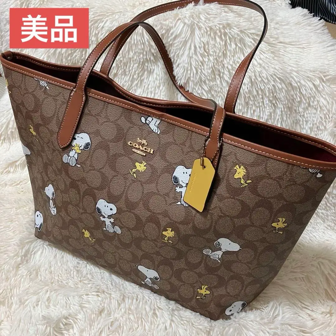 完売✨コーチ×ピーナッツ　コラボトート　カモフラ　大容量　A4 ウッドストック COACH】コーチ キャンバス ぺブルレザー ピーナッツ コラボ
