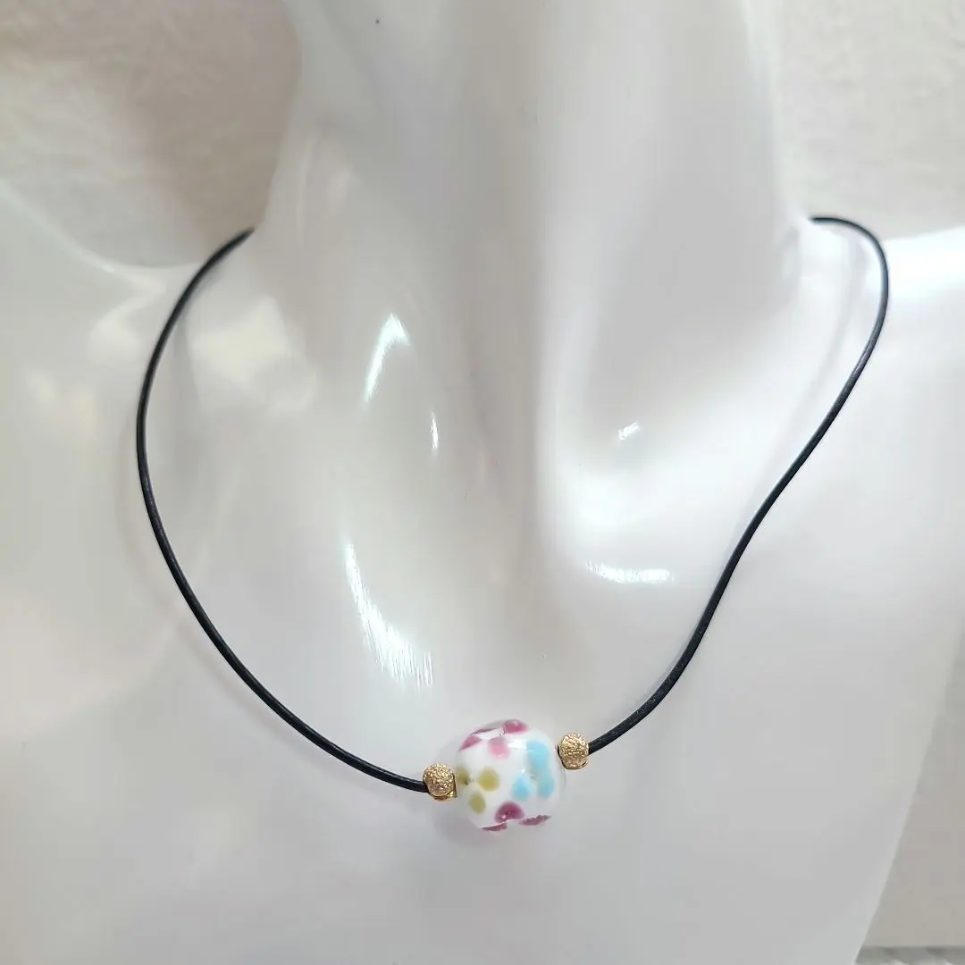 Thumbnail of Leather Cord Necklace with Tonbo-dama & Stardust Beads (BK/BK)