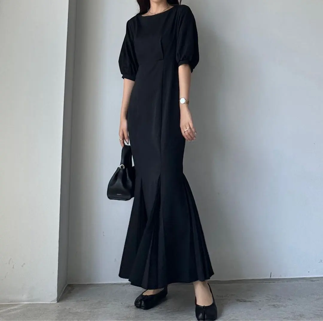 Thumbnail of Louere* Puff Sleeve Side Pleat Mermaid One-Piece Dress, Size S, Louere