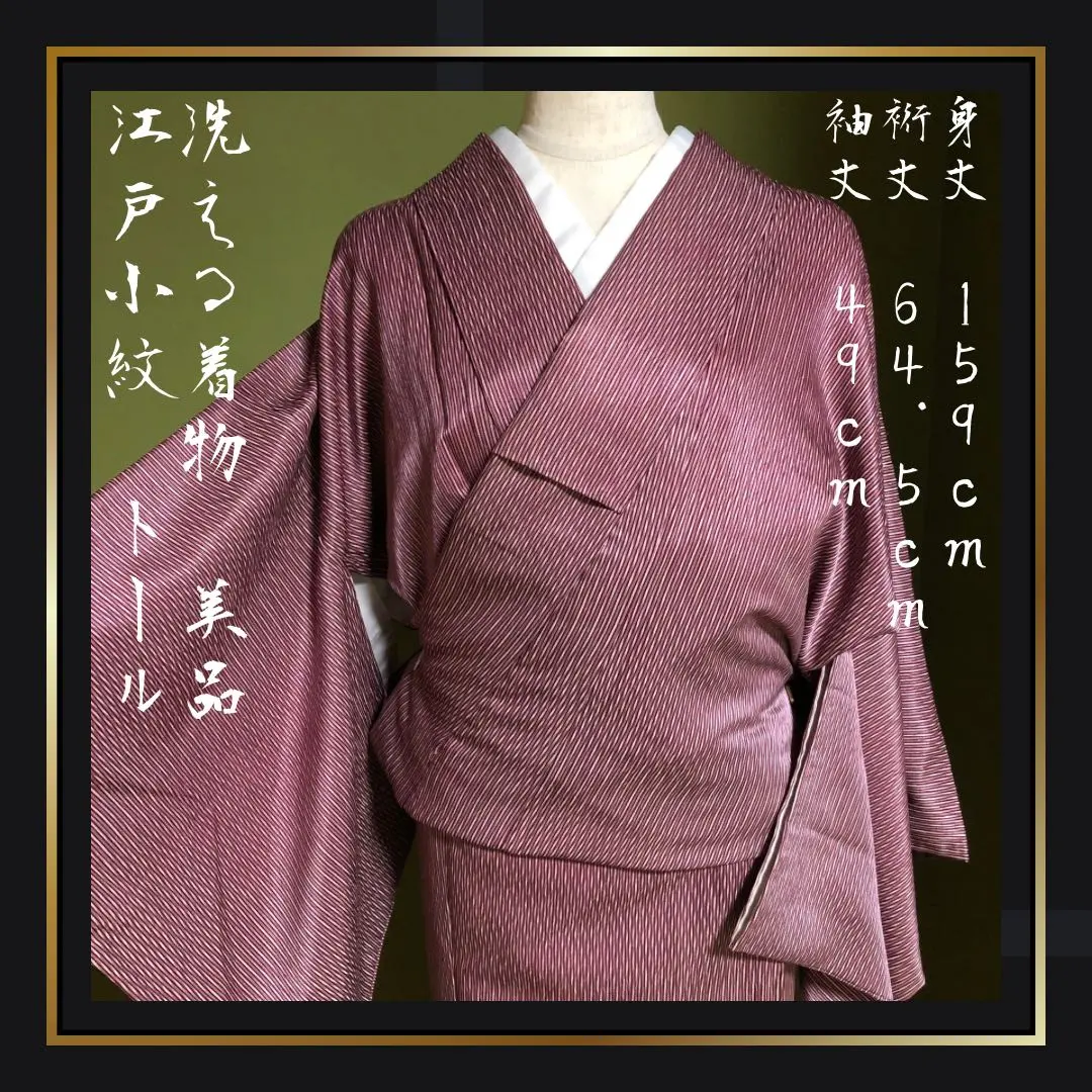 Thumbnail of Beautiful Condition [Washable Kimono] Edo Komon, Tall Size, Large, Red-Purple, Wide Collar, Polyester, Stylish