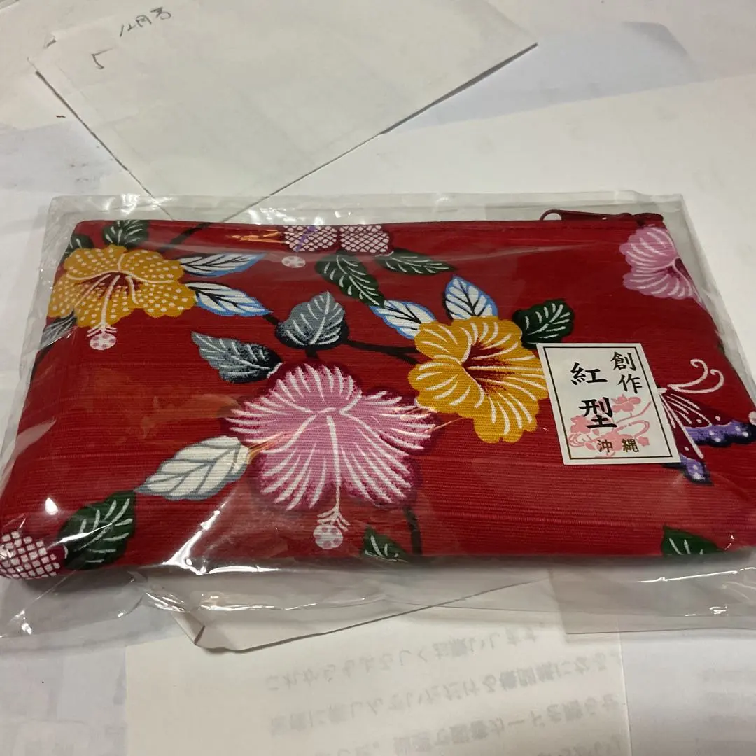 Thumbnail of Creative Bingata Floral Pattern Pouch - Red