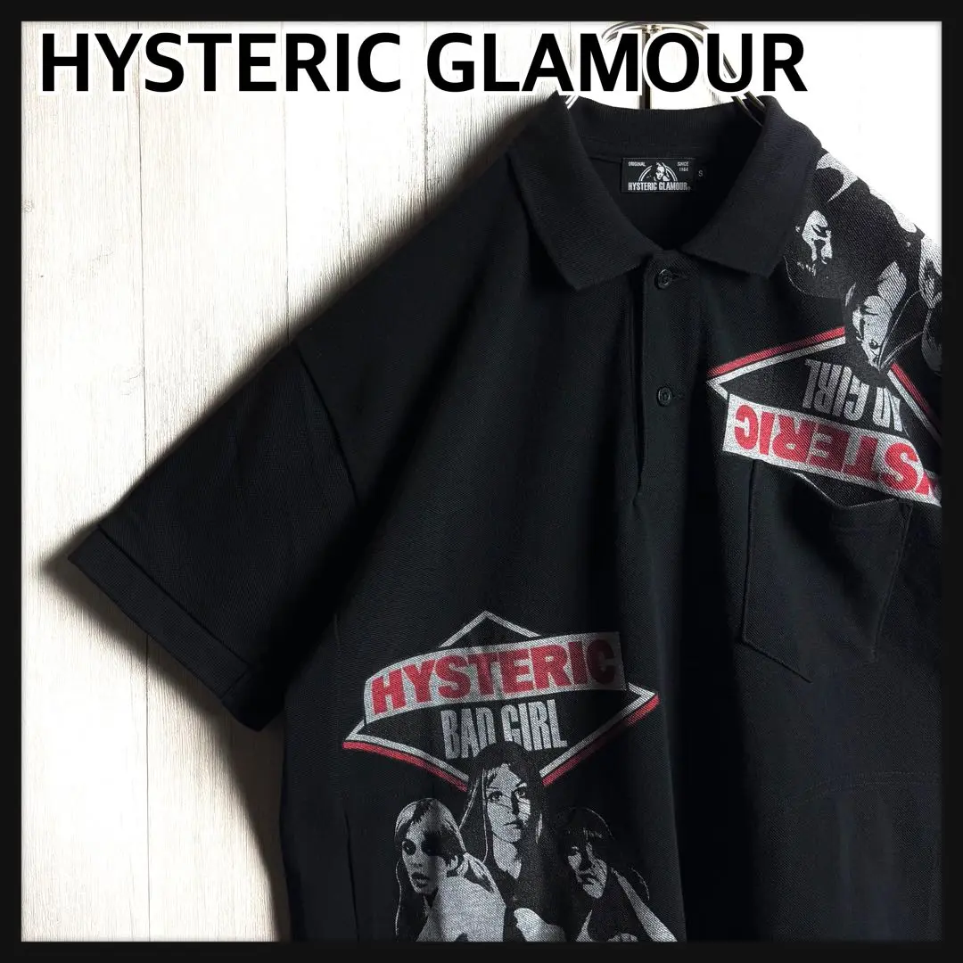 HYSTERIC GLAMOUR ダブルガール柄ポロシャツS/コットン/ブラック Amazon.co.jp: HYSヒステリックグラマー ダブルガール柄