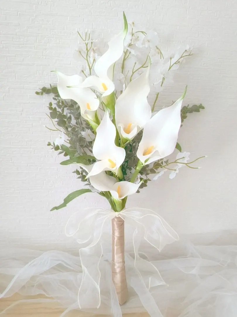 Thumbnail of Artificial flower natural bouquet and boutonniere set with colored flowers and eucalyptus