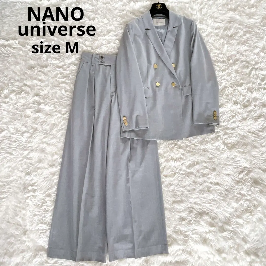 【極美品】ナノユニバース　ノーカラースーツ　セットアップパンツスーツ36 nano universe ナノユニバース ノーカラー パンツスーツ
