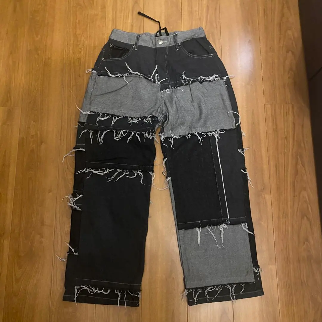 破損設計 拼布 牛仔褲 男女通用 的縮圖