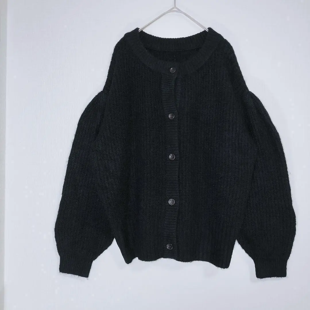 Thumbnail of studioclip Knit Cardigan, Puffed Sleeves, Black, F