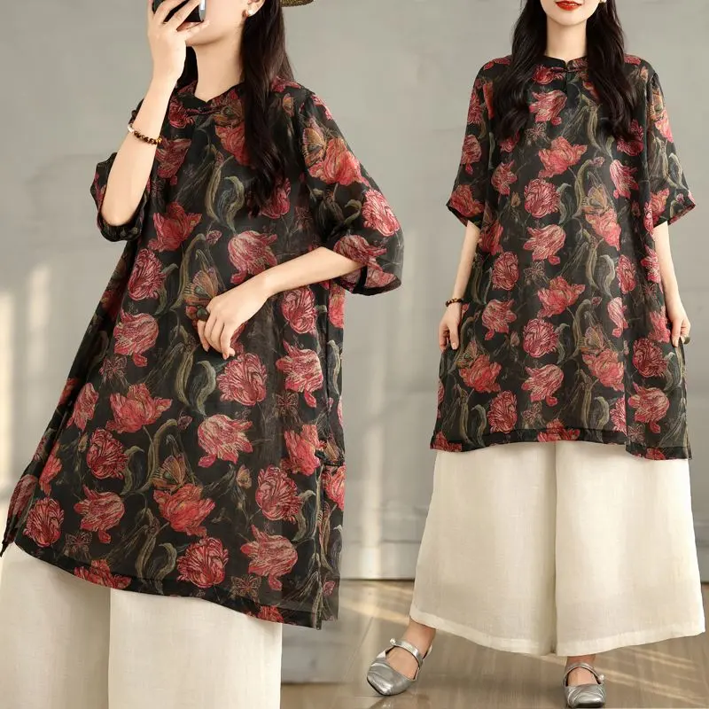 女士 流行新款 印花 休閒 上衣 柔軟 襯衫 的縮圖