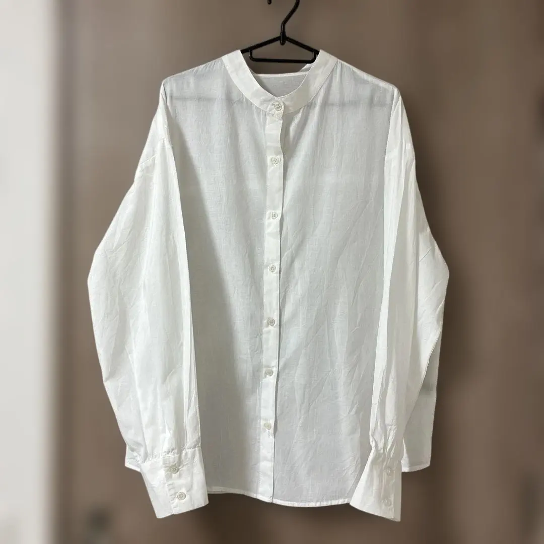 Thumbnail of White Band Collar Long Sleeve Shirt Blouse L size