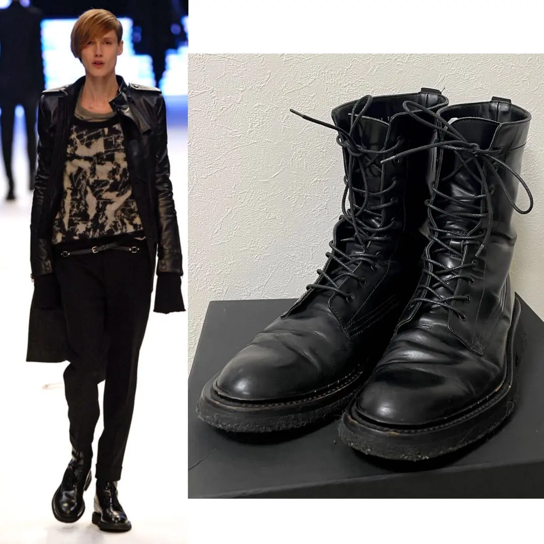 ディオールオム 07AW　名作　コンバットブーツ　エディ期　40　カーフ 黒 Dior Homme(ディオールオム) エディ期レザーヒールブーツ