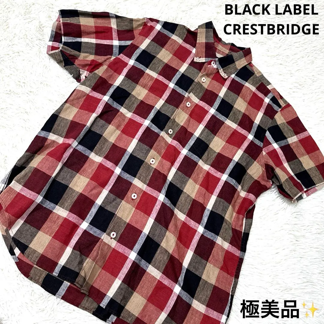 Thumbnail of Excellent Condition✨XL! Linen Blend CB Check Short Sleeve Shirt Black Label Crestbridge