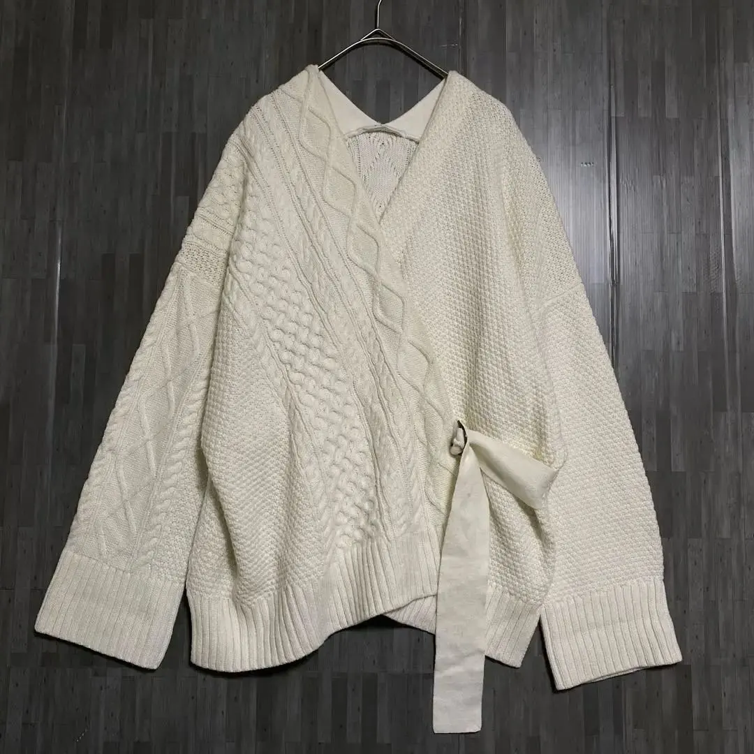 Thumbnail of KBF Cable Knit Wrap Cardigan, White