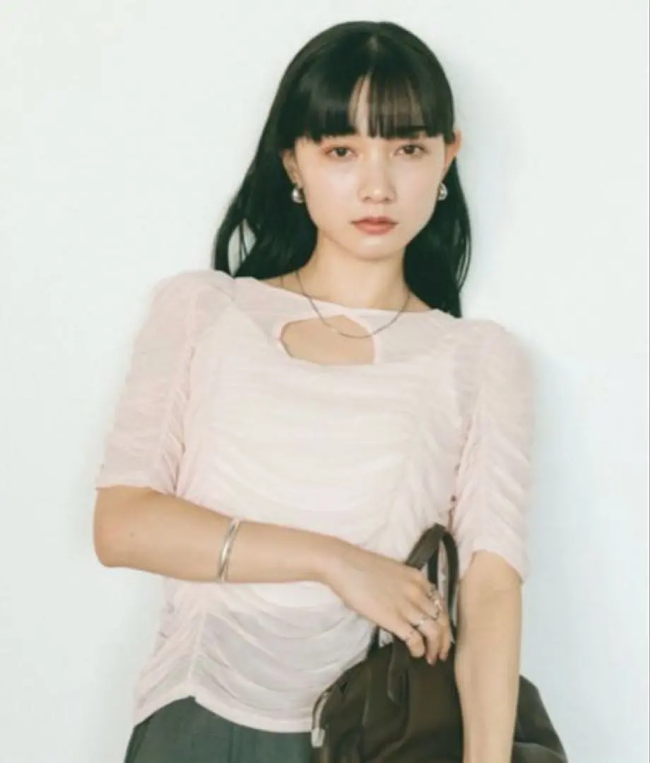 Thumbnail of VANNIE U T-shirt Gathered Tulle Sheer Top - Women's - Pink