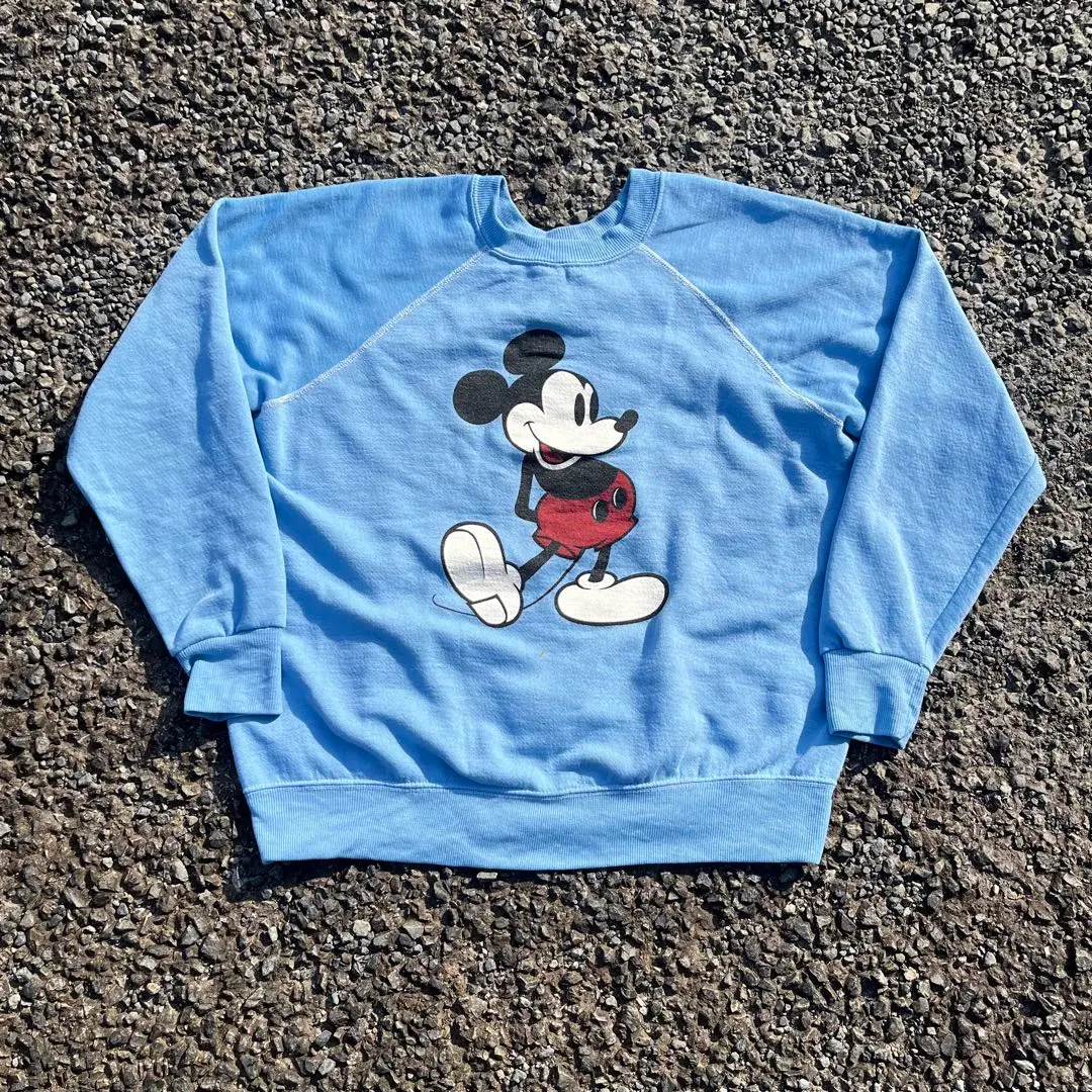希少 70s Disney 白足ミッキー ラグラン スウェット グレー杢 S