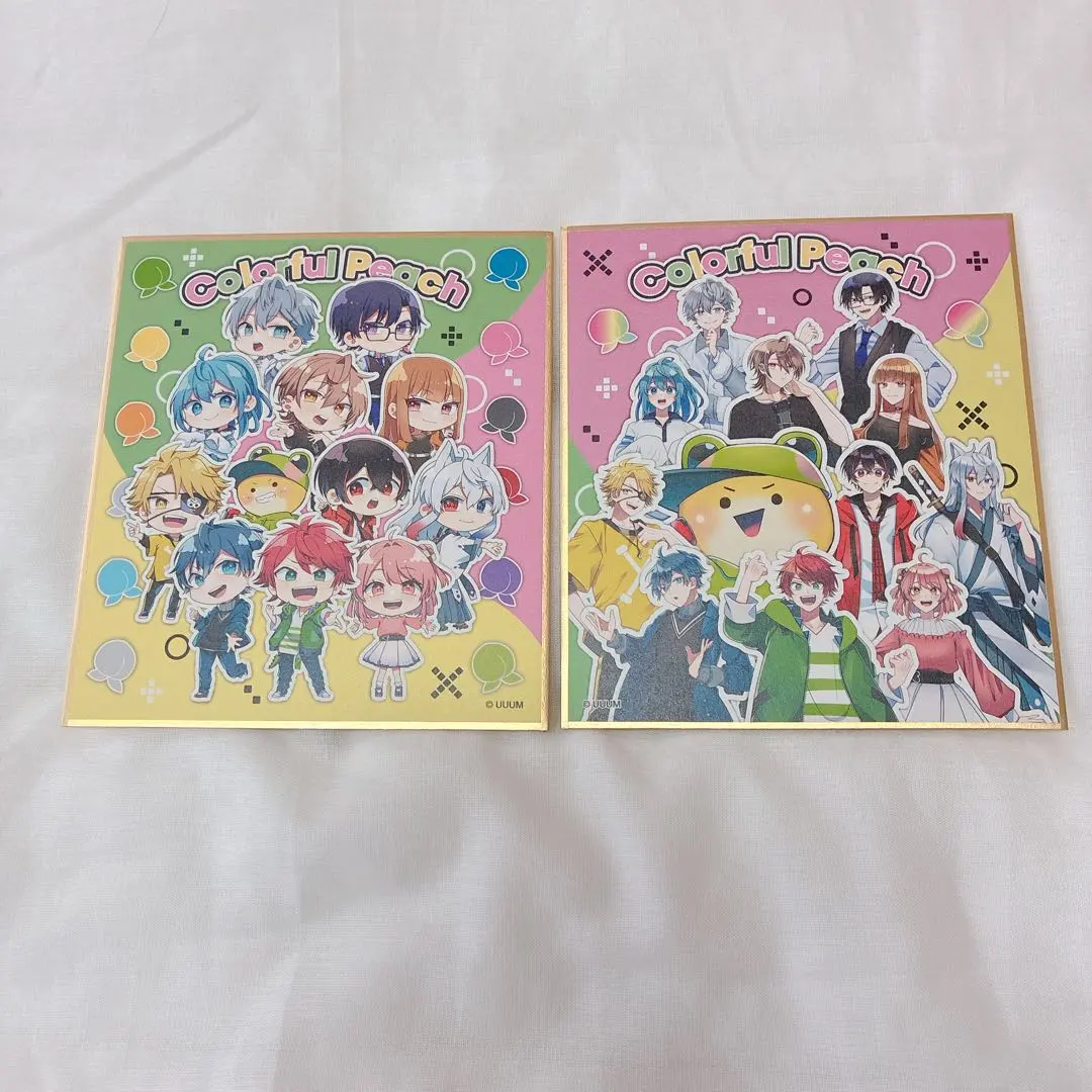 Thumbnail of Colorful Peach shikishi (art board), clear file, stickers, and cards featuring all members