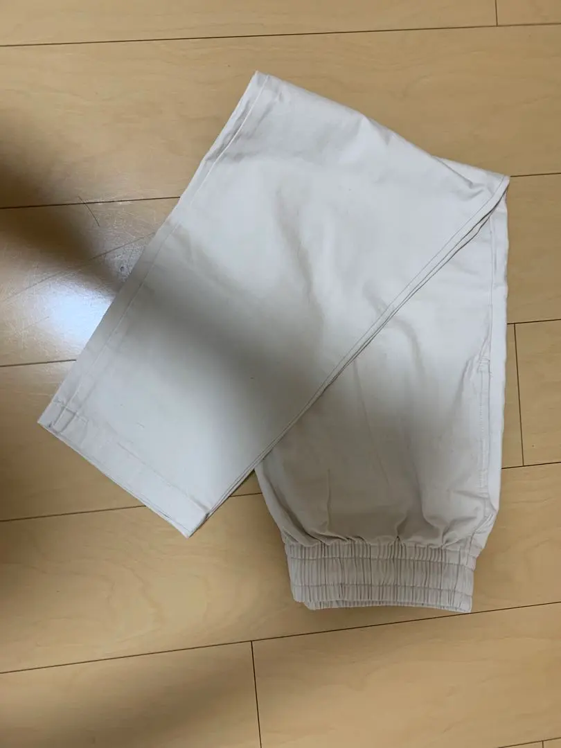 白色直筒褲 腰部鬆緊帶 米色 的縮圖
