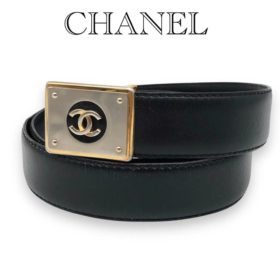 シャネル　CHANEL 黒レザー ベルト 金具付き CHANEL - シャネル ココマーク レディースベルト エナメル