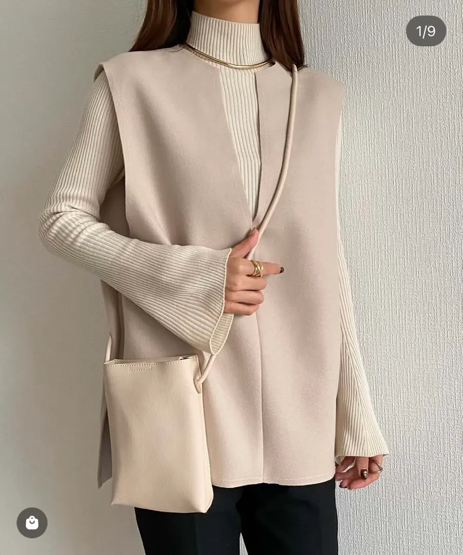 Thumbnail of callauria Beige Sleeveless V-neck Vest