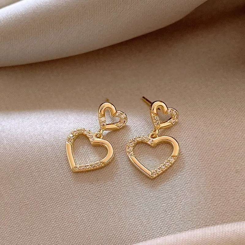 Thumbnail of Almost gone! ♡ Heart earrings with stones, gold, accessories, S925, simple