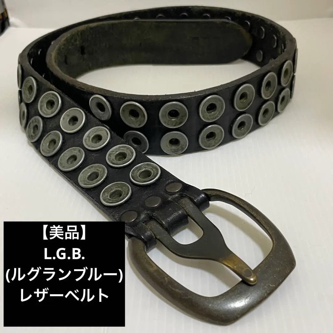 【美品】 L.G.B. （ルグランブルー）　　　　　レザーベルト L G B ルグランブルー LGB ピースマーク 刻印 バックル レザー