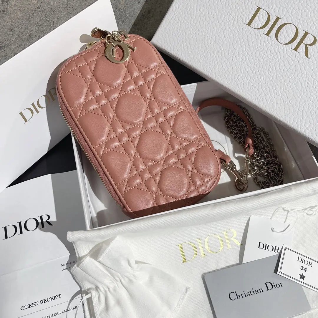 Christian Dior - 美品　クリスチャンディオール　スマホケース　チェーン　ピンク　カナージュ　箱袋 クリスチャンディオール レディディオール カナージュ レザー