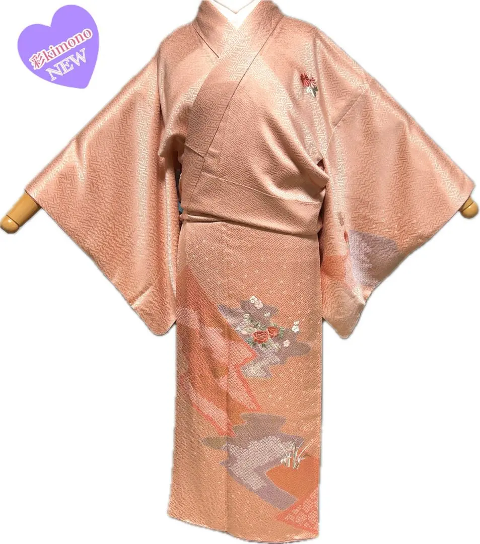 《9K133》訪問著・付下 和服 正絹 袷 粉紅色 適合身高~158cm 匿名配送 的縮圖