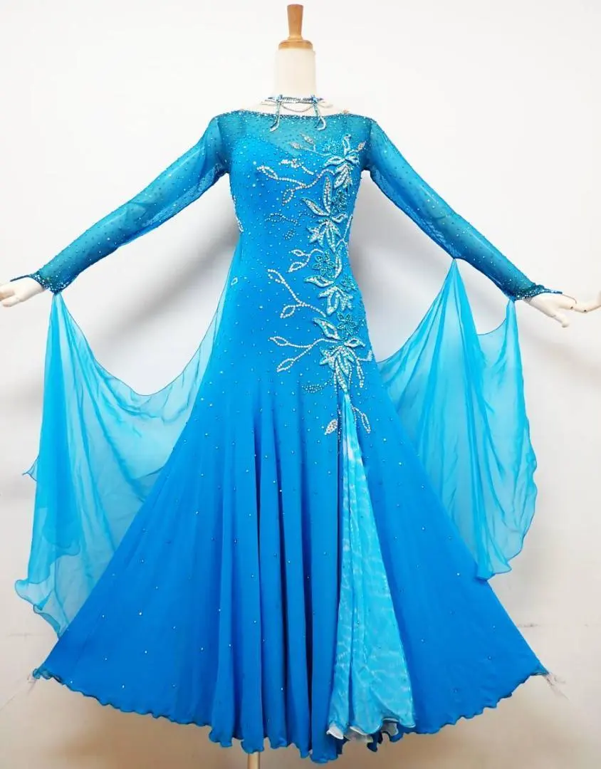 Thumbnail of B1307★Light Blue/Swarovski/One-Piece/Standard Dress☆Social Dance