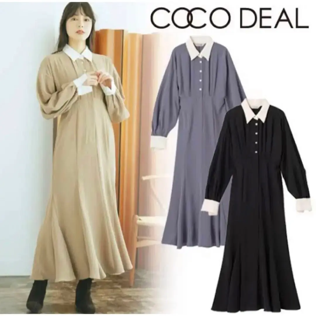 cocodeal◎ クレリックランタンスリーブマーメイドワンピース COCODEAL】クレリックランタンスリーブマーメイドワンピース