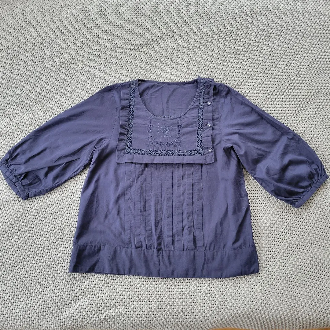 Thumbnail of nesessaire Navy Embroidered Cotton Blouse, 3/4 Sleeves