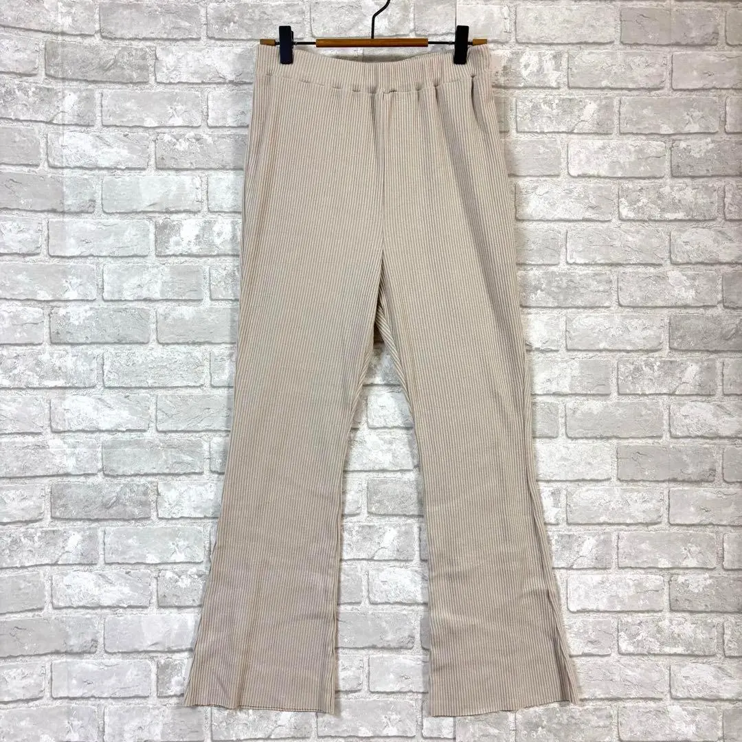 Thumbnail of Honeys Stretch Pants L, Excellent Condition, Beige, Elastic Waist, Ribbed, Flare, Relaxed Fit