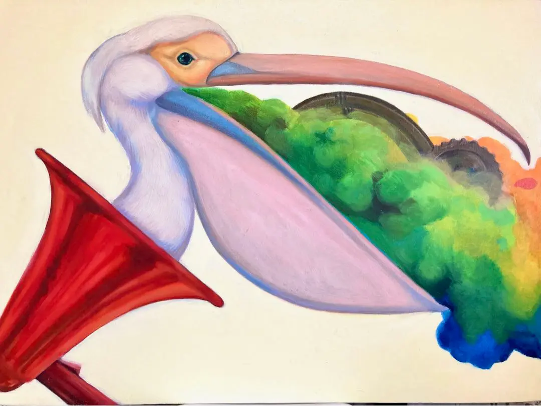 期間限定セール 無題新人画家大塚麻世 ペリカン油彩 絵画 油絵 動物動物絵拡声器 絵画