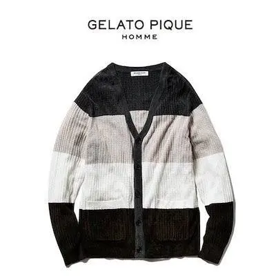 Thumbnail of GELATO PIQUE HOMME Waffle Block Border Cardigan