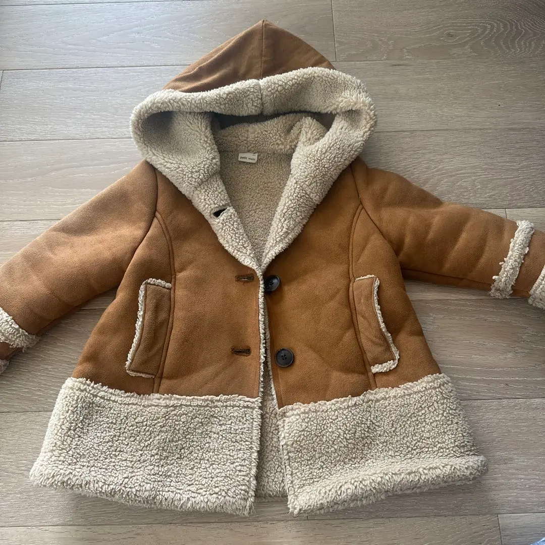 Thumbnail of Great deal! petit main Brown lined hooded coat, 100cm