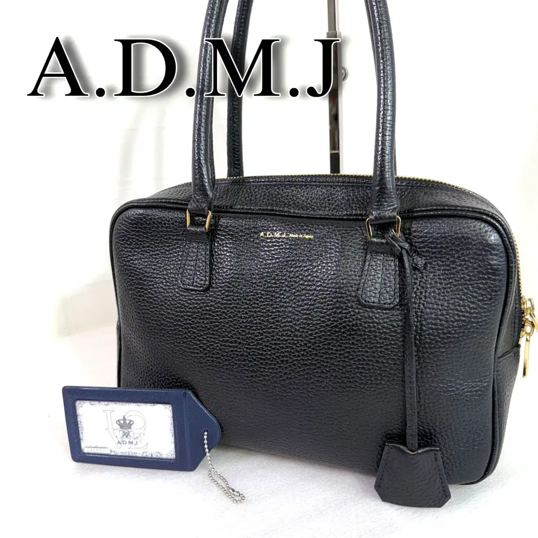 美品　ADMJ ハンドバッグ　黒　レザー ミニボストン　バッグ　 クロシェット 美品 ADMJ ハンドバッグ 黒 レザー ミニボストン バッグ
